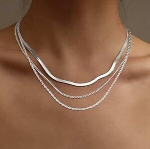 Women Silver 3 Pack Layered Necklace